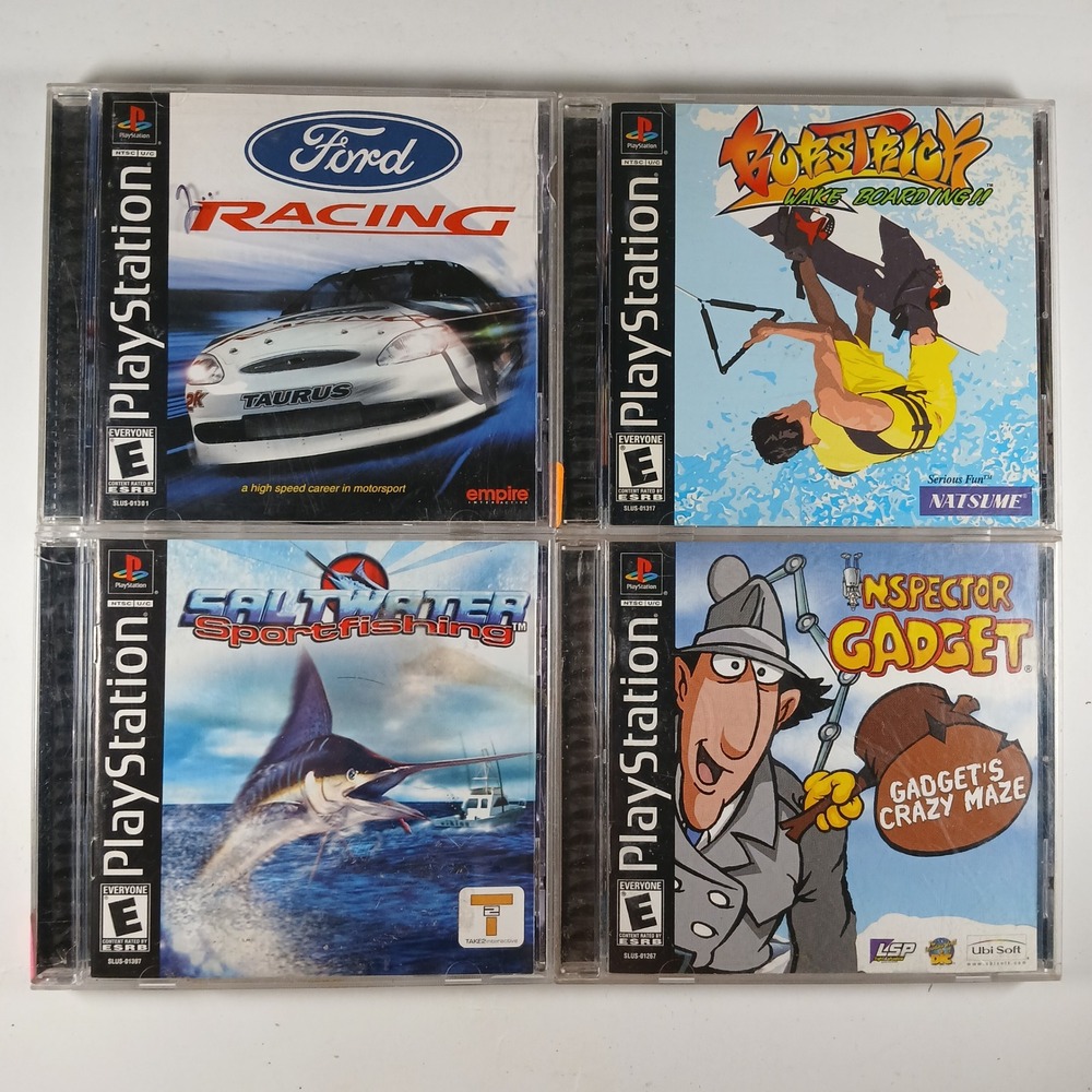 Sony PlayStation PS1 Video Game Lot of 4 Ford Racing Inspector Gadget Burst